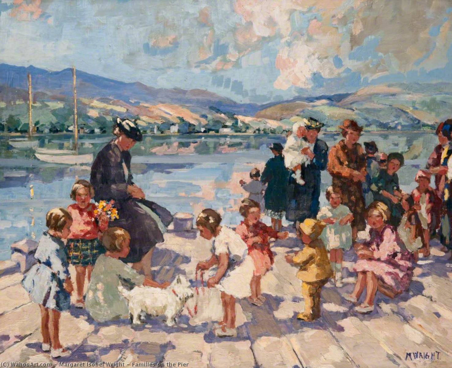 Wikioo.org - The Encyclopedia of Fine Arts - Painting, Artwork by Margaret Isobel Wright - Families on the Pier