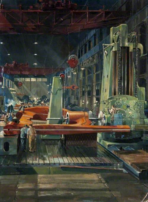 Wikioo.org - The Encyclopedia of Fine Arts - Painting, Artwork by Cavendish Morton - Stern Iron Being Bored, Beardmore Forge, Glasgow