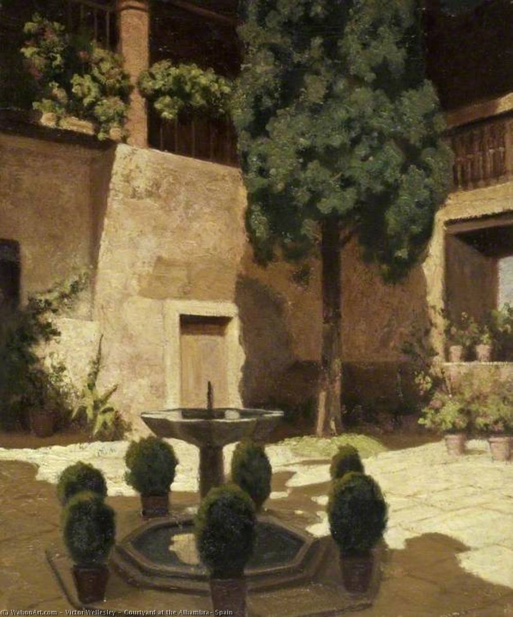 Wikioo.org - The Encyclopedia of Fine Arts - Painting, Artwork by Victor Wellesley - Courtyard at the Alhambra, Spain