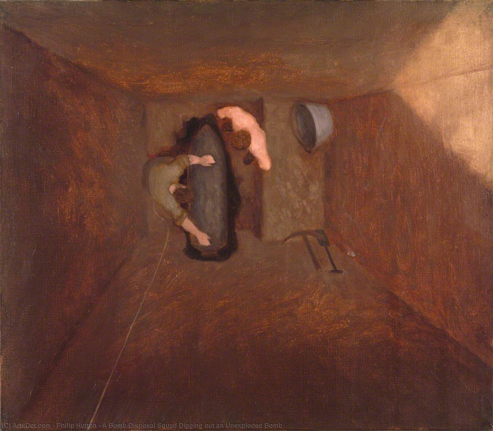 Wikioo.org - The Encyclopedia of Fine Arts - Painting, Artwork by Philip Hutton - A Bomb Disposal Squad Digging out an Unexploded Bomb