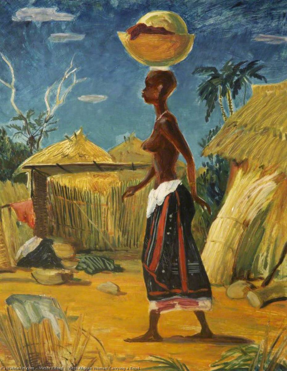 Wikioo.org - The Encyclopedia of Fine Arts - Painting, Artwork by Victor Elford - West African Woman Carrying a Bowl