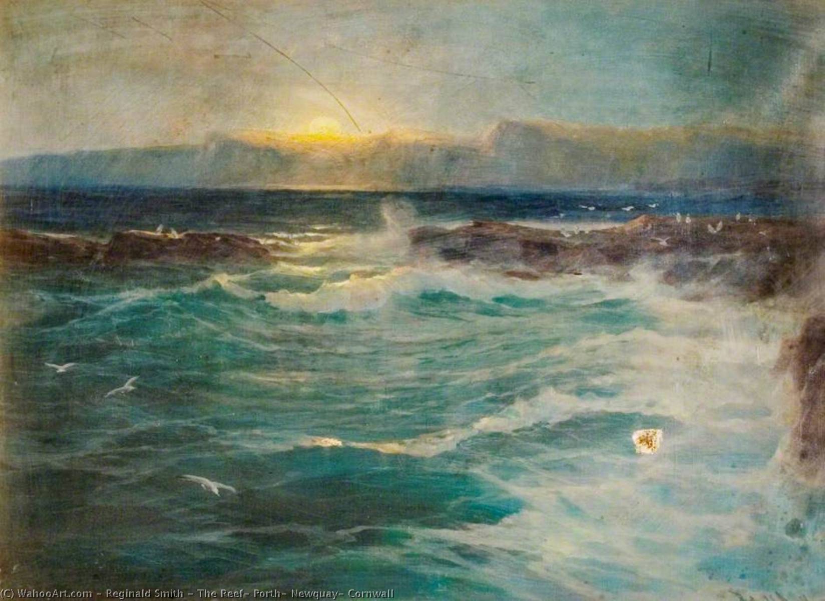 Wikioo.org - The Encyclopedia of Fine Arts - Painting, Artwork by Reginald Smith - The Reef, Porth, Newquay, Cornwall