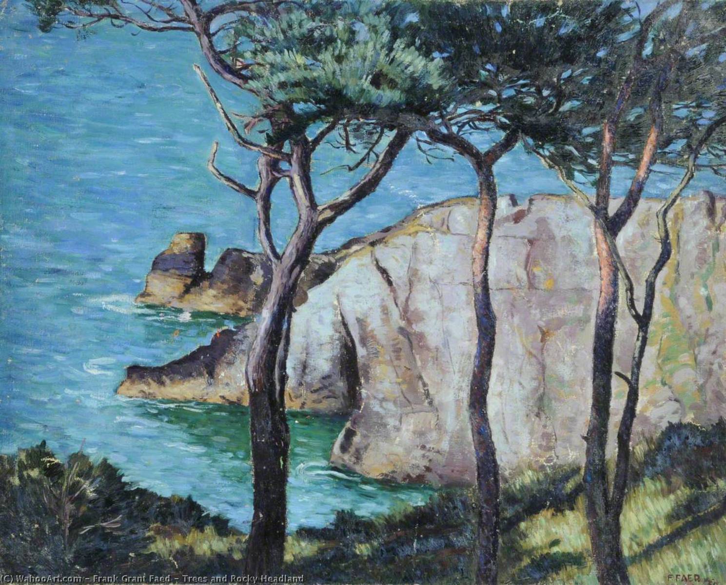 Wikioo.org - The Encyclopedia of Fine Arts - Painting, Artwork by Frank Grant Faed - Trees and Rocky Headland