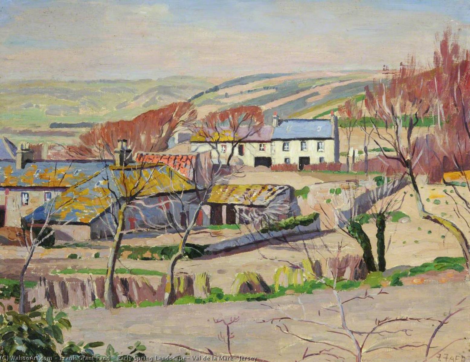 Wikioo.org - The Encyclopedia of Fine Arts - Painting, Artwork by Frank Grant Faed - Early Spring Landscape, Val de la Mare, Jersey