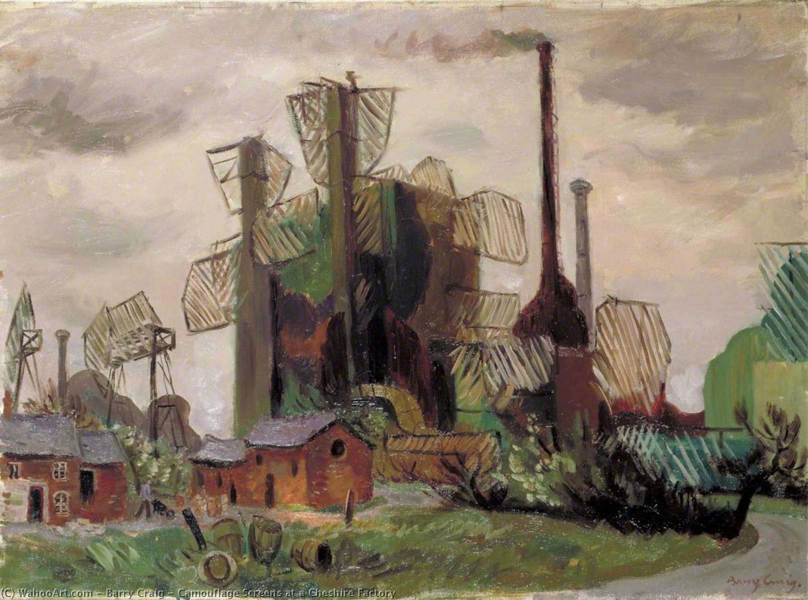 Wikioo.org - The Encyclopedia of Fine Arts - Painting, Artwork by Barry Craig - Camouflage Screens at a Cheshire Factory
