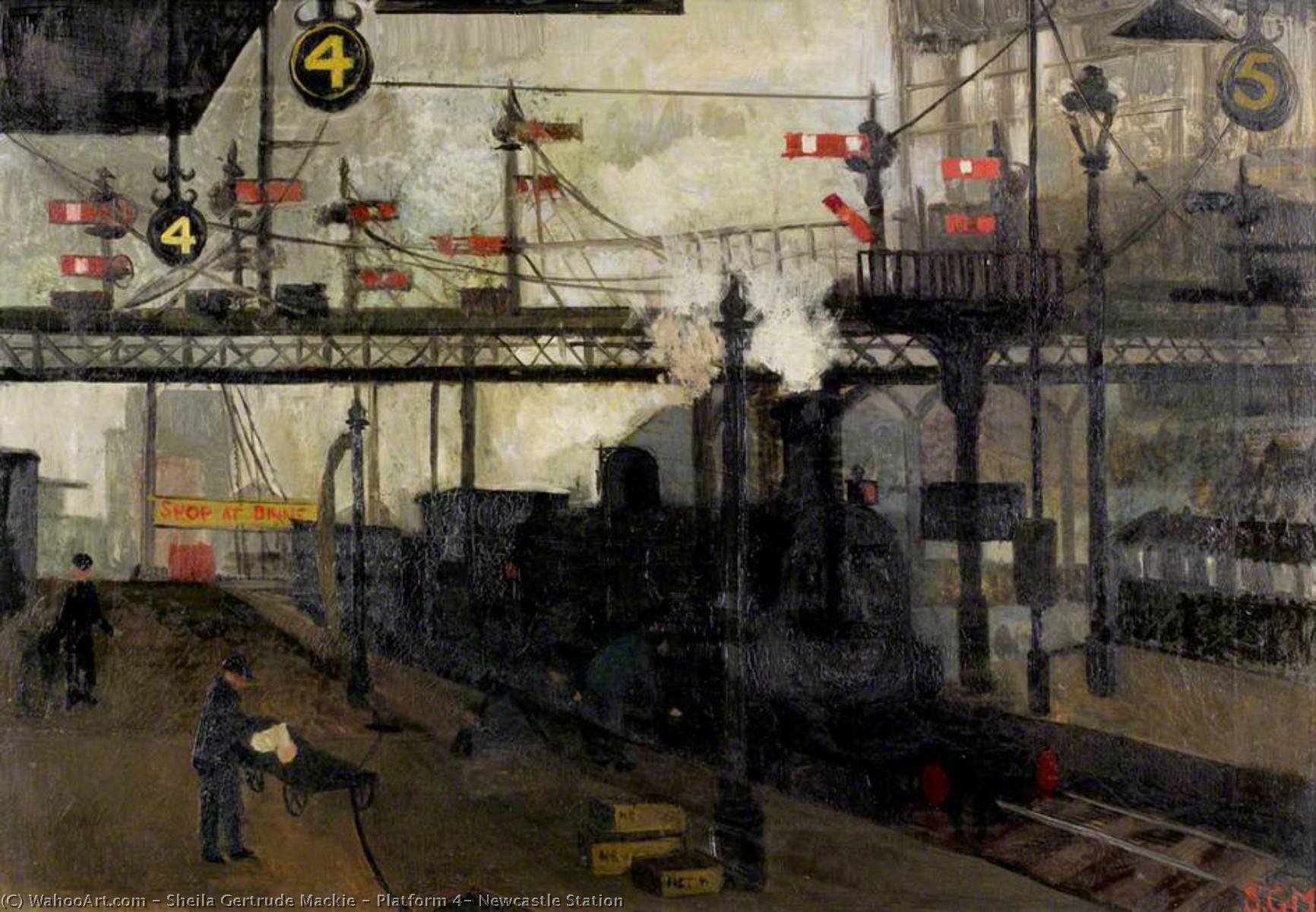 Wikioo.org - The Encyclopedia of Fine Arts - Painting, Artwork by Sheila Gertrude Mackie - Platform 4, Newcastle Station