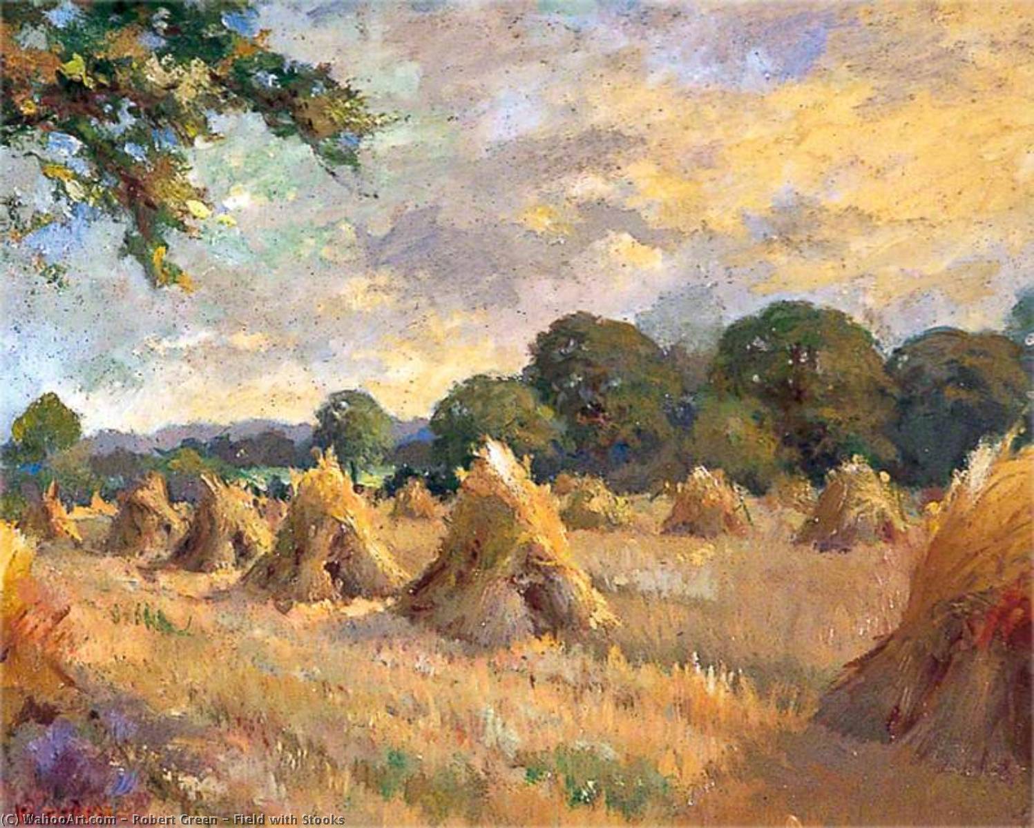 Wikioo.org - The Encyclopedia of Fine Arts - Painting, Artwork by Robert Green - Field with Stooks