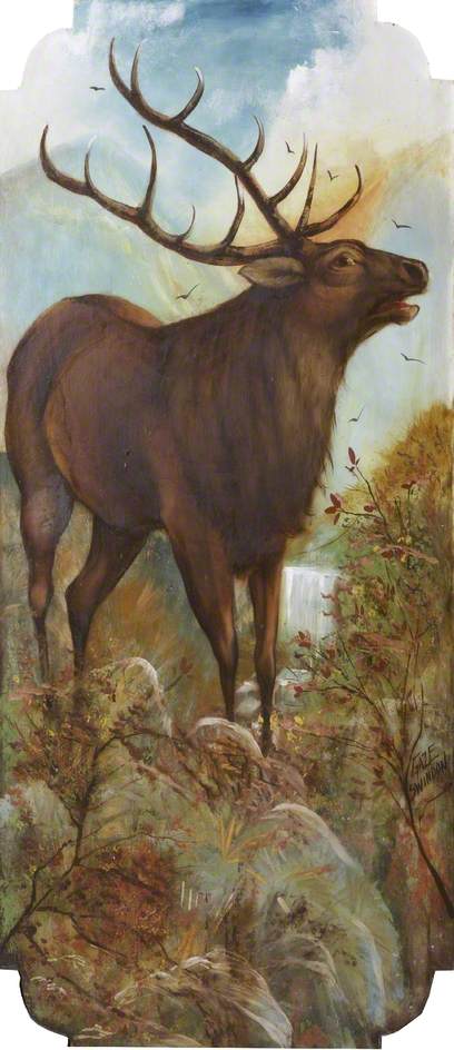 Wikioo.org - The Encyclopedia of Fine Arts - Painting, Artwork by Charles (Swindon) Gaze - R. Edwards' 'Galloping Horses' Jungle Animals, Red Deer (centre shutter)