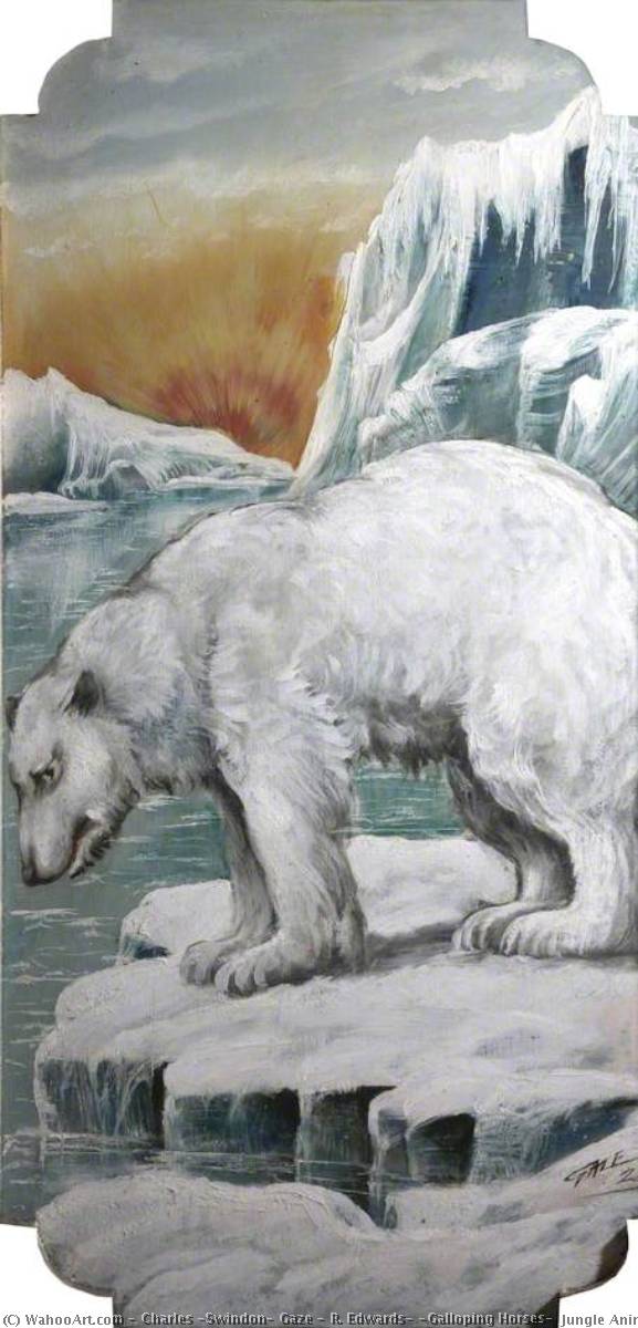 Wikioo.org - The Encyclopedia of Fine Arts - Painting, Artwork by Charles (Swindon) Gaze - R. Edwards' 'Galloping Horses' Jungle Animals, Polar Bear (centre shutter)