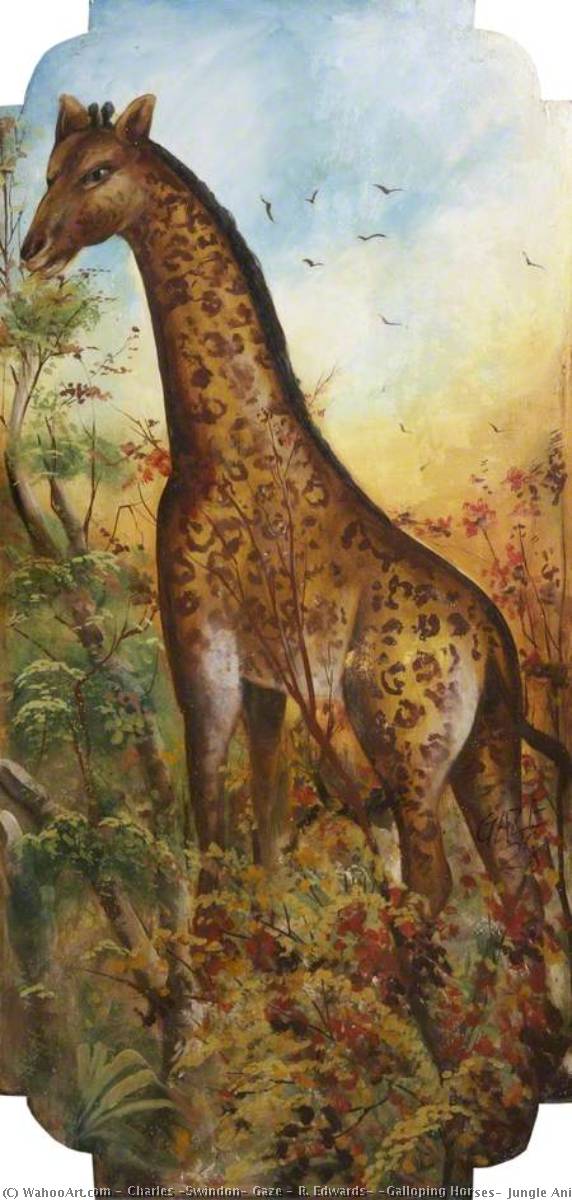 Wikioo.org - The Encyclopedia of Fine Arts - Painting, Artwork by Charles (Swindon) Gaze - R. Edwards' 'Galloping Horses' Jungle Animals, Giraffe (centre shutter)
