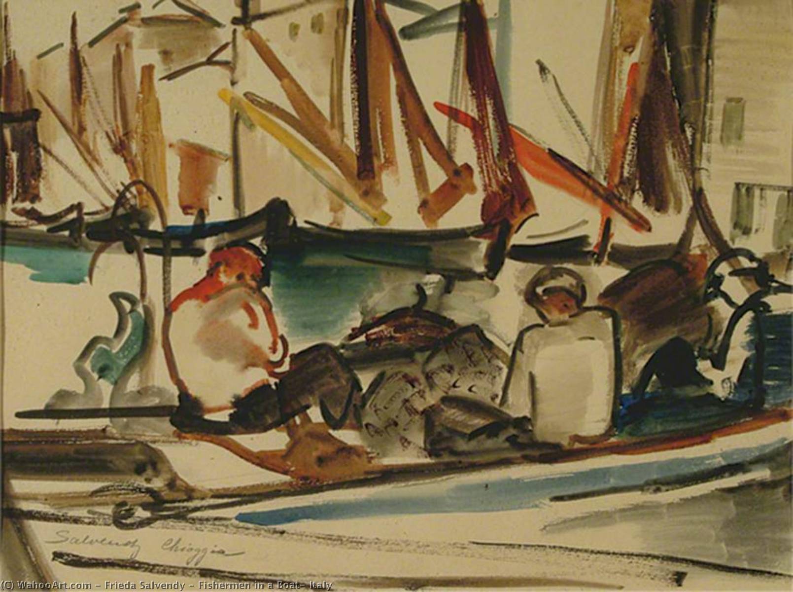Wikioo.org - The Encyclopedia of Fine Arts - Painting, Artwork by Frieda Salvendy - Fishermen in a Boat, Italy