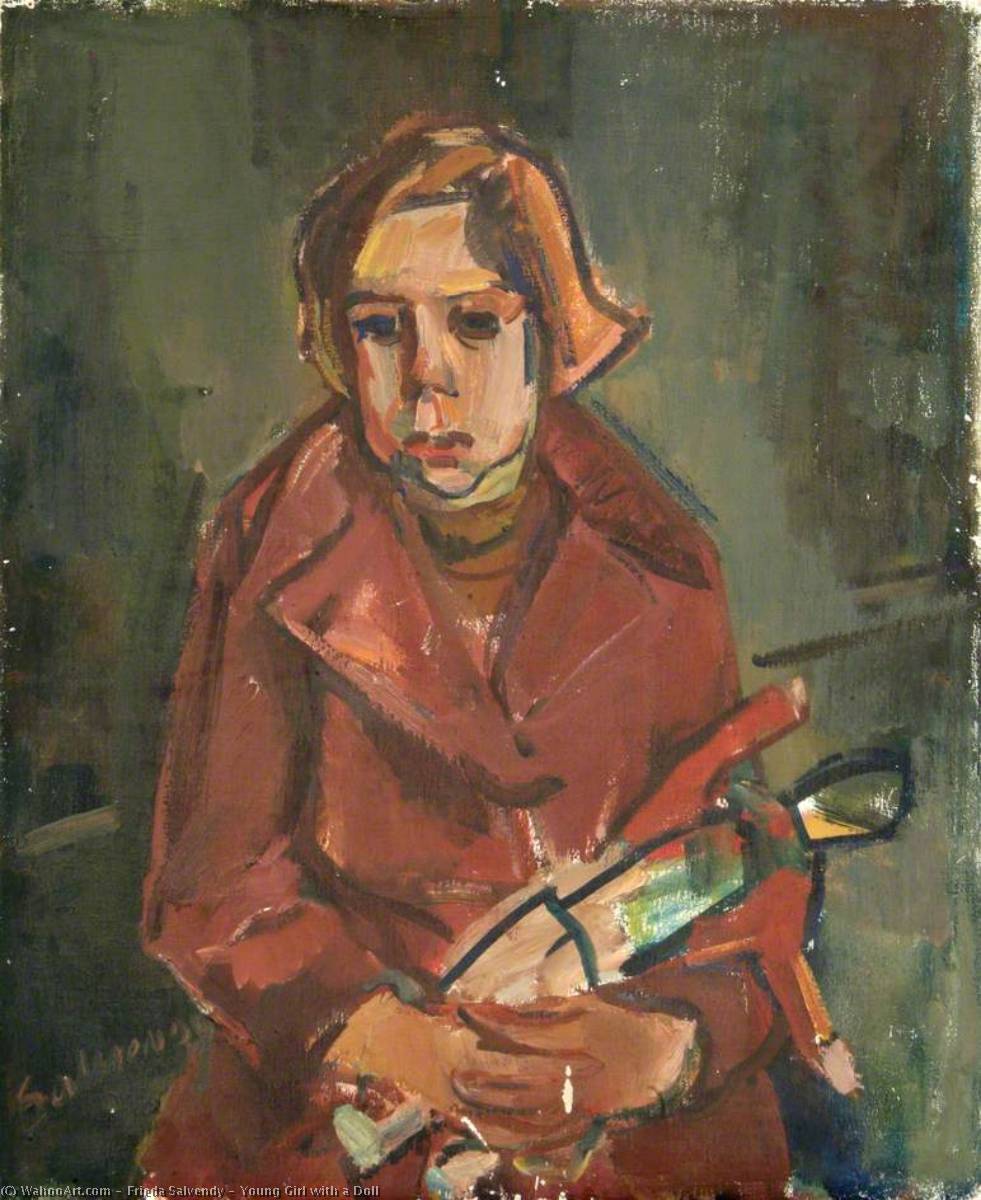 Wikioo.org - The Encyclopedia of Fine Arts - Painting, Artwork by Frieda Salvendy - Young Girl with a Doll