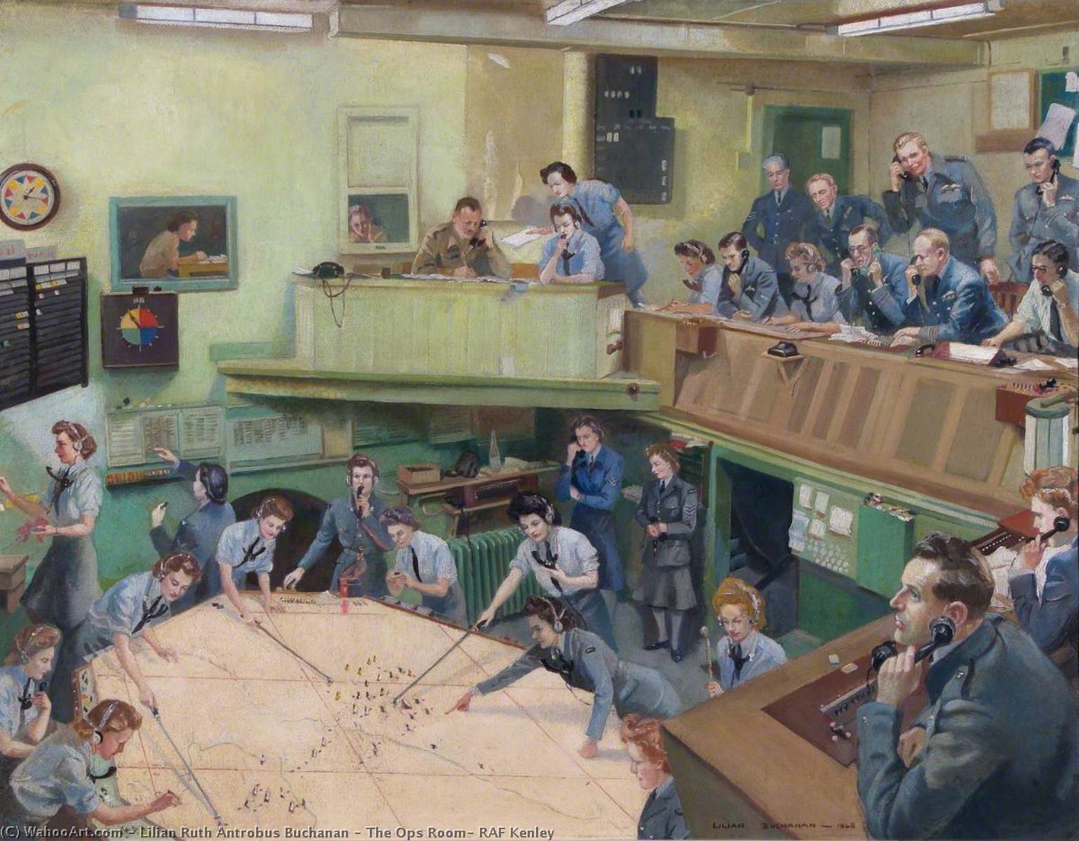 Wikioo.org - The Encyclopedia of Fine Arts - Painting, Artwork by Lilian Ruth Antrobus Buchanan - The Ops Room, RAF Kenley
