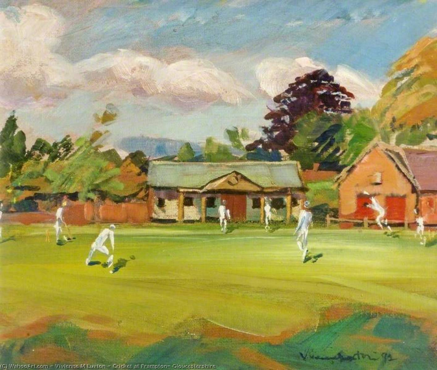 Wikioo.org - The Encyclopedia of Fine Arts - Painting, Artwork by Vivienne M Luxton - Cricket at Frampton, Gloucestershire