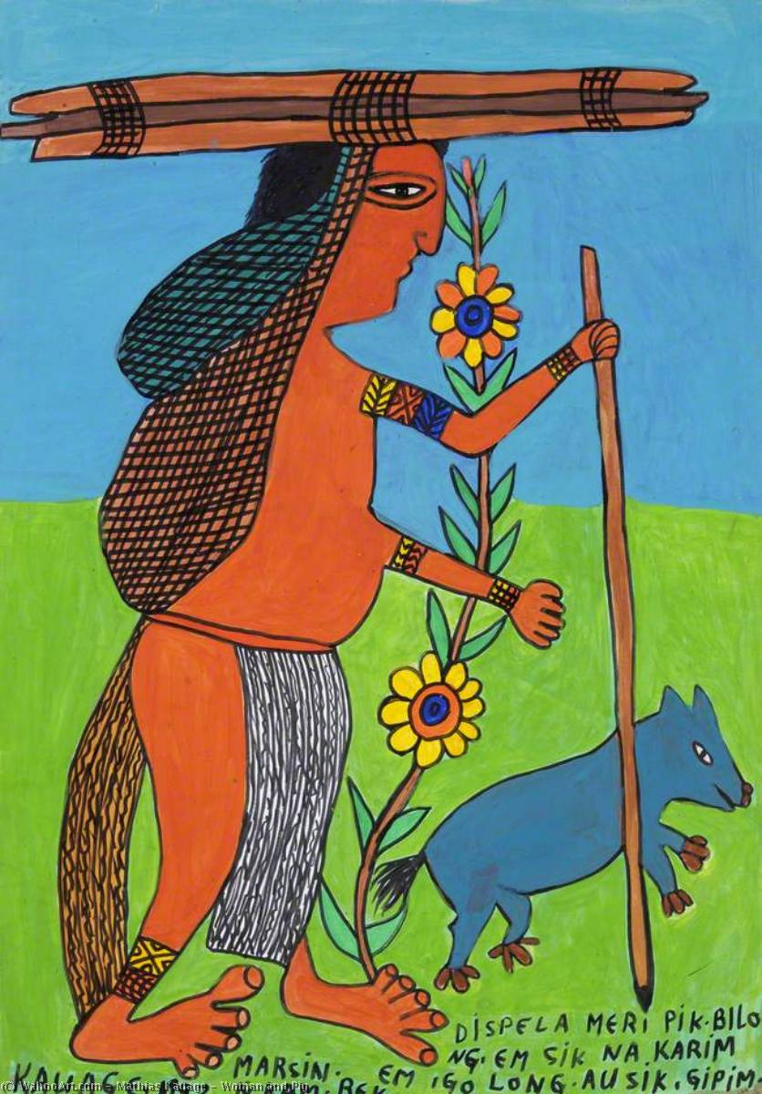 WikiOO.org – 美術百科全書 - 繪畫，作品 Mathias Kauage - 女人和 猪