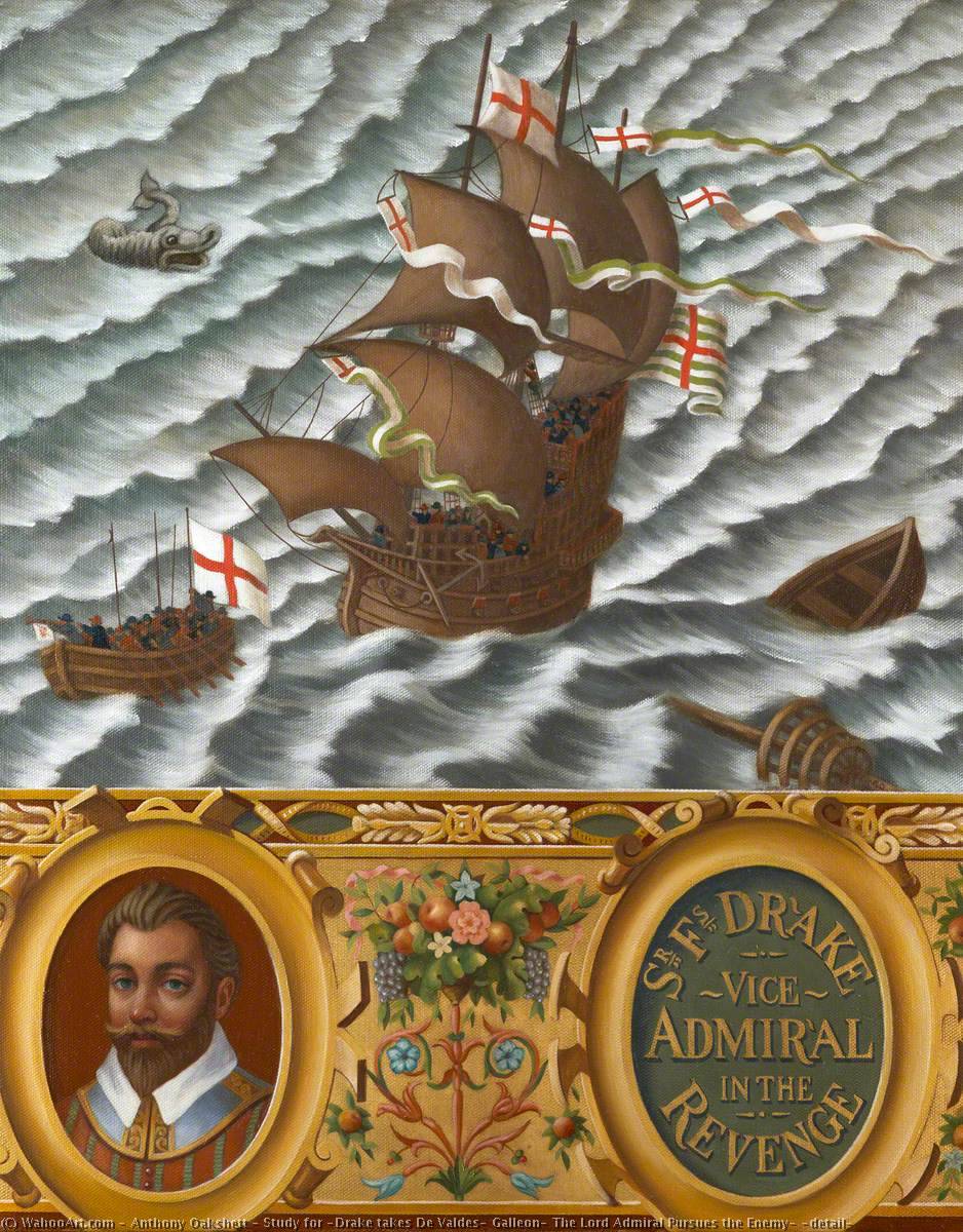 Wikioo.org - The Encyclopedia of Fine Arts - Painting, Artwork by Anthony Oakshett - Study for 'Drake takes De Valdes' Galleon, The Lord Admiral Pursues the Enemy' (detail)