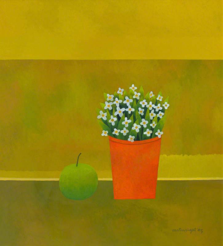 Wikioo.org - The Encyclopedia of Fine Arts - Painting, Artwork by Reg Cartwright - Still Life with Flowers and Apple