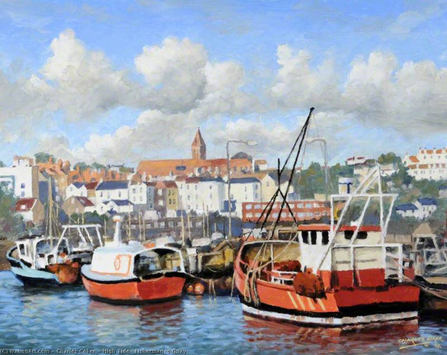Wikioo.org - The Encyclopedia of Fine Arts - Painting, Artwork by Charles Coker - High Tide, Fisherman's Quay