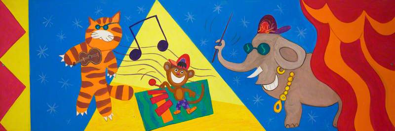 Wikioo.org – L'Enciclopedia delle Belle Arti - Pittura, Opere di Wendy Lewis - Children's panel tiger , Scimmia e elefante