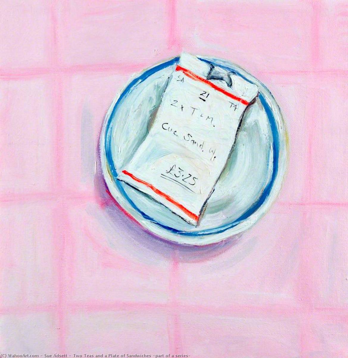 Wikioo.org - The Encyclopedia of Fine Arts - Painting, Artwork by Sue Adsett - Two Teas and a Plate of Sandwiches (part of a series)