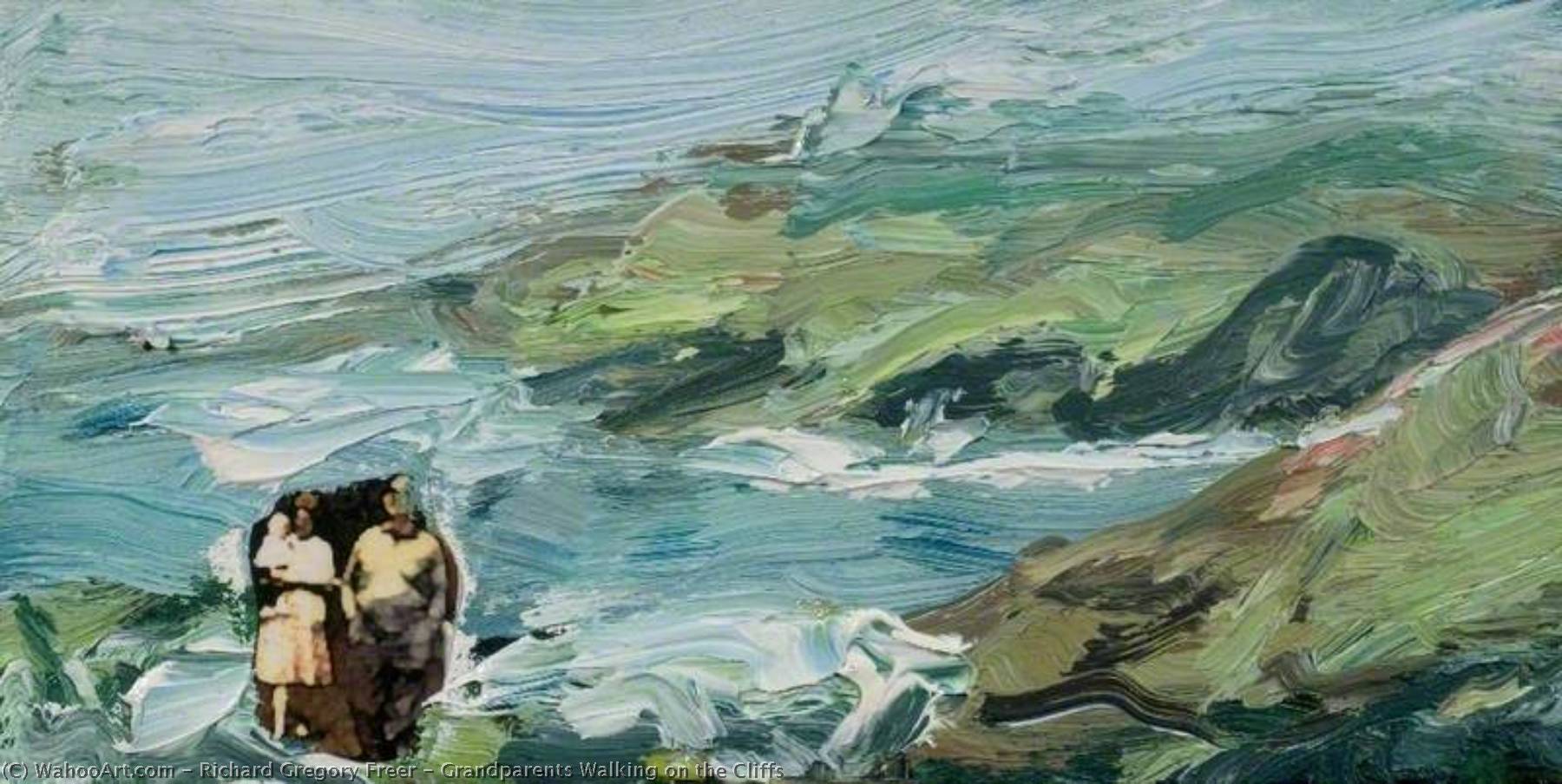 Wikioo.org - The Encyclopedia of Fine Arts - Painting, Artwork by Richard Gregory Freer - Grandparents Walking on the Cliffs