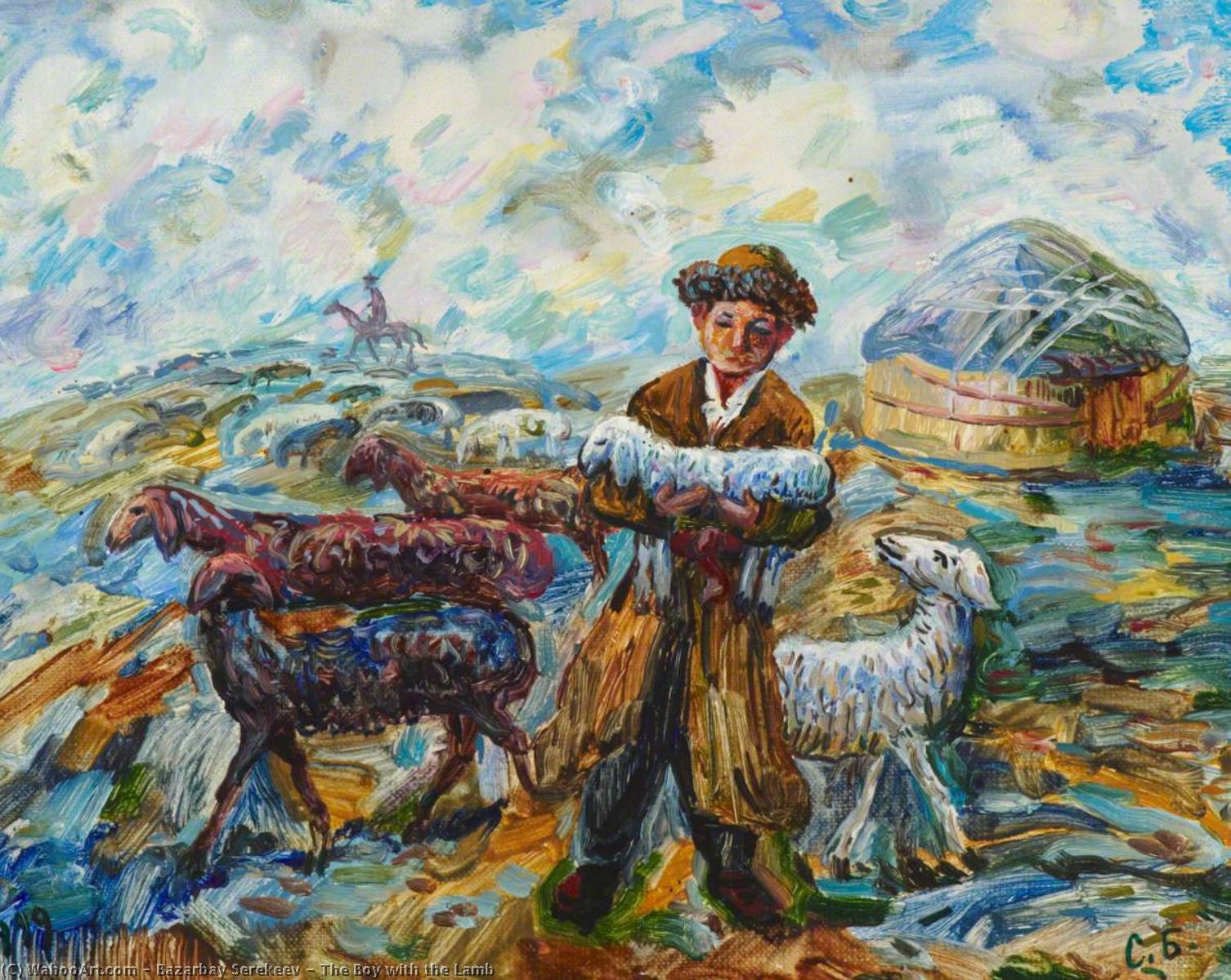 Wikioo.org - The Encyclopedia of Fine Arts - Painting, Artwork by Bazarbay Serekeev - The Boy with the Lamb