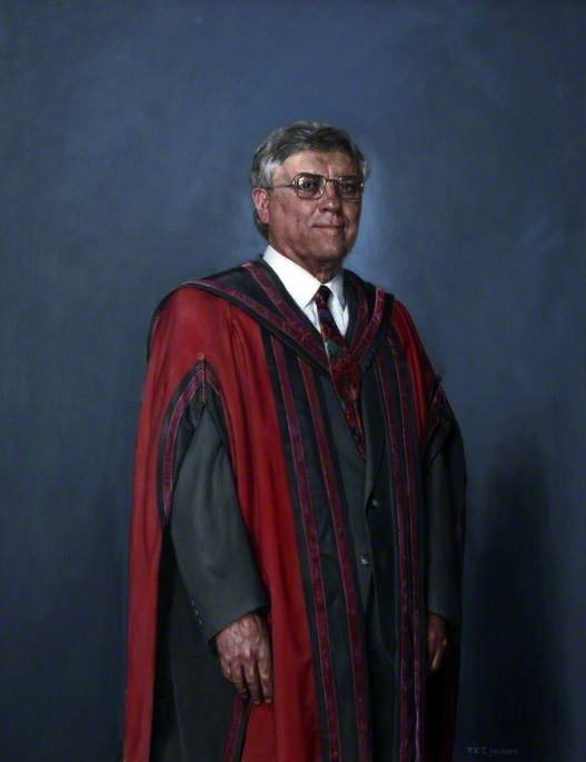 Wikioo.org - The Encyclopedia of Fine Arts - Painting, Artwork by Peter Kenneth Cowley Jackson - Dr James Burke, OBE, KSG, BEng, PhD, FIM, CEng, Rector of Liverpool Hope University (1979–1995)