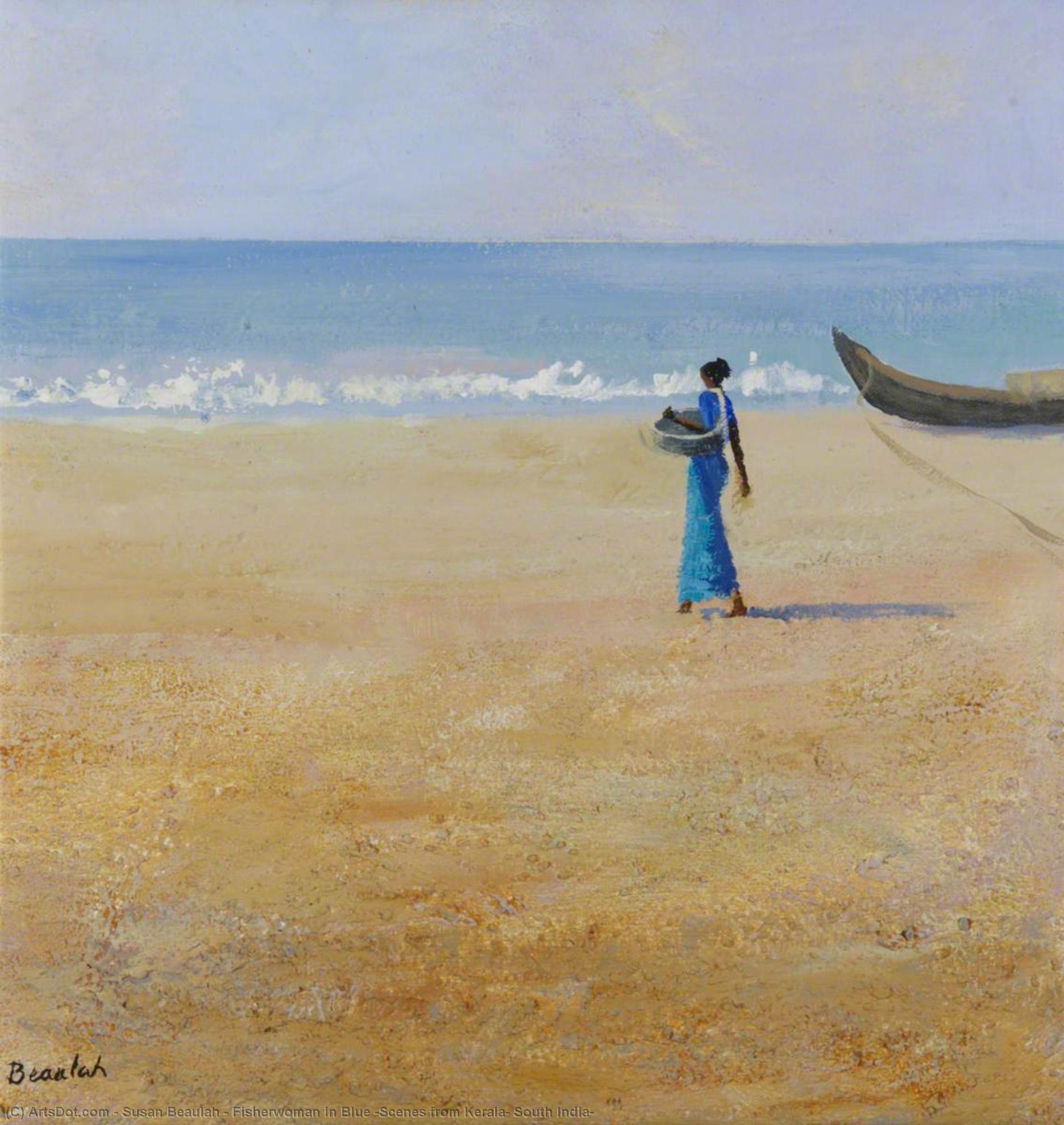 Wikioo.org - The Encyclopedia of Fine Arts - Painting, Artwork by Susan Beaulah - Fisherwoman in Blue (Scenes from Kerala, South India)
