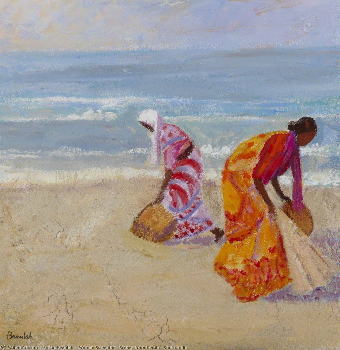 Wikioo.org - The Encyclopedia of Fine Arts - Painting, Artwork by Susan Beaulah - Women Sweeping (Scenes from Kerala, South India)