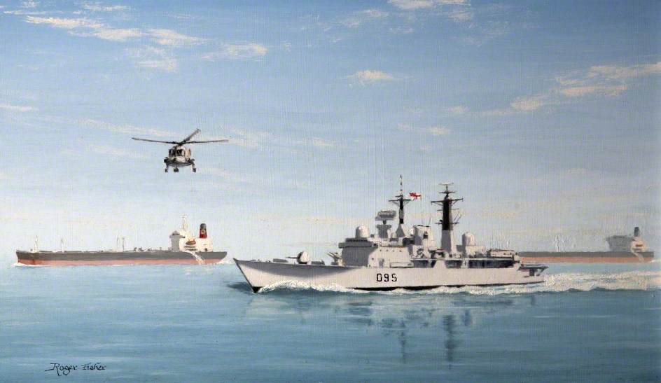 Wikioo.org - The Encyclopedia of Fine Arts - Painting, Artwork by Roger Roland Sutton Fisher - HMS 'Manchester' on Armilla Patrol