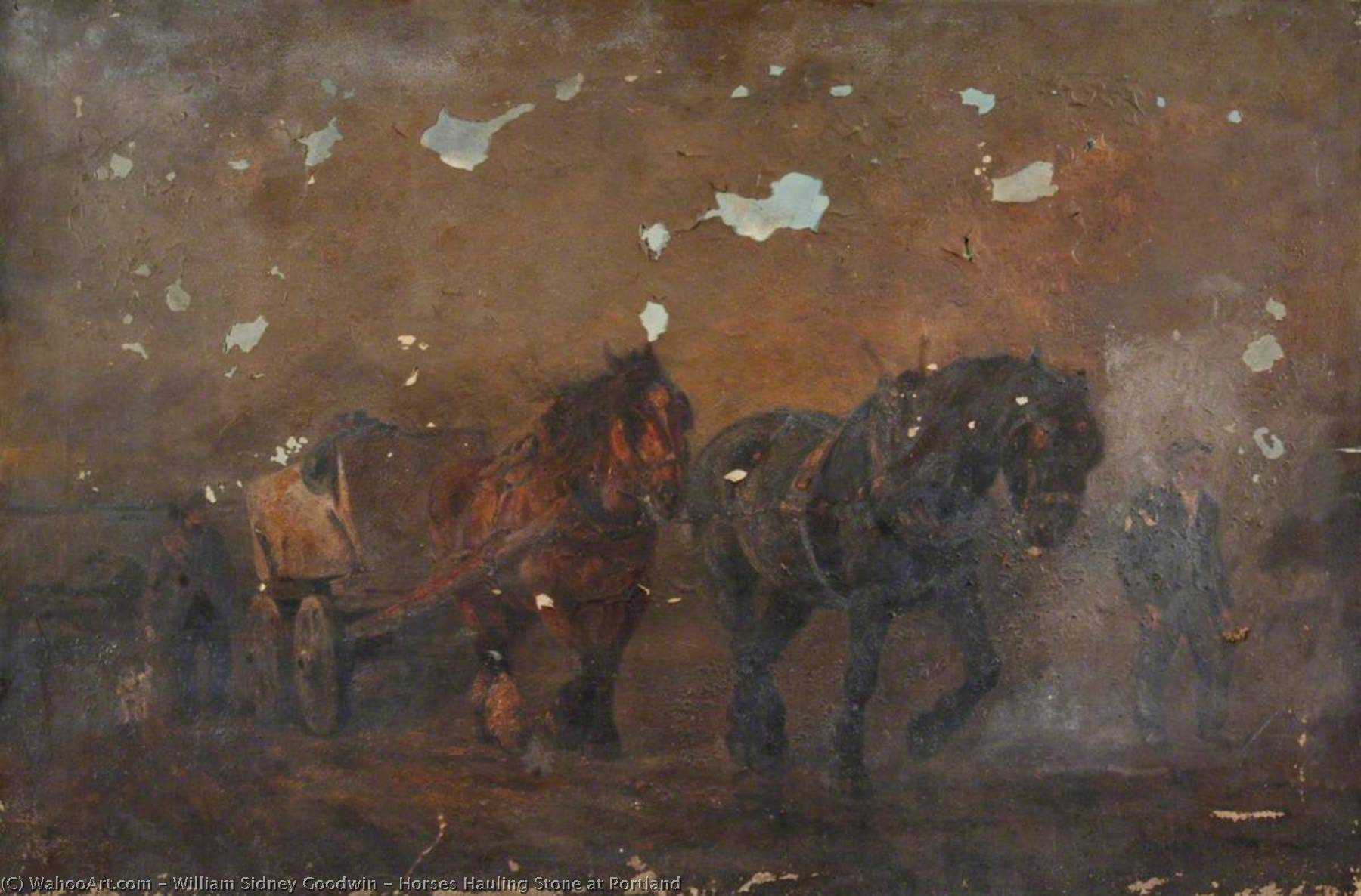 Wikioo.org - The Encyclopedia of Fine Arts - Painting, Artwork by William Sidney Goodwin - Horses Hauling Stone at Portland