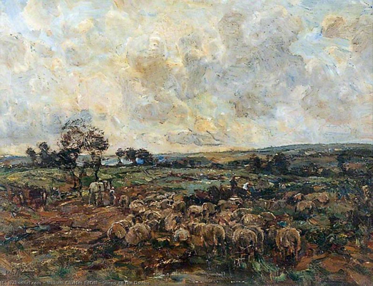 Wikioo.org - The Encyclopedia of Fine Arts - Painting, Artwork by William Charles Estall - Sheep on the Downs