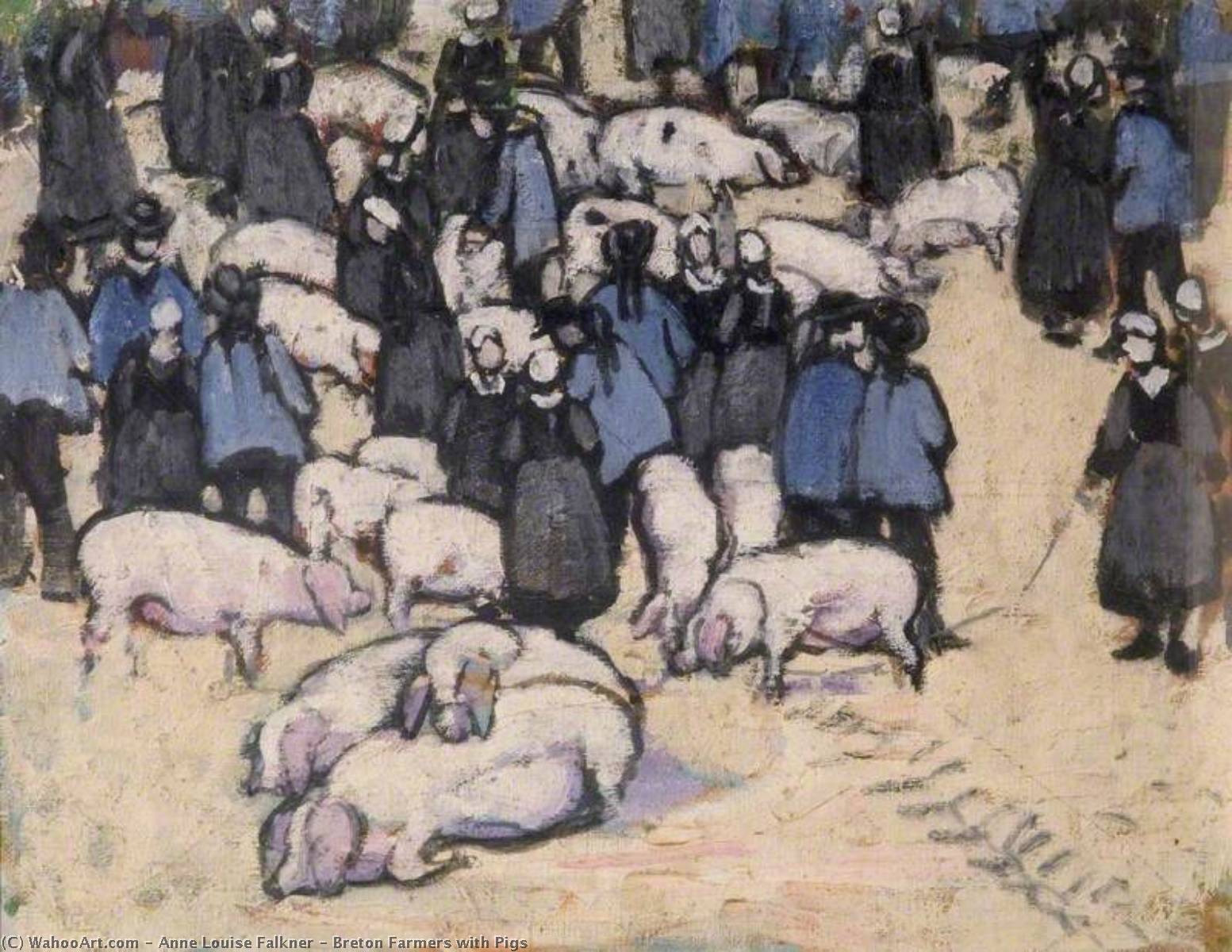Wikioo.org - The Encyclopedia of Fine Arts - Painting, Artwork by Anne Louise Falkner - Breton Farmers with Pigs