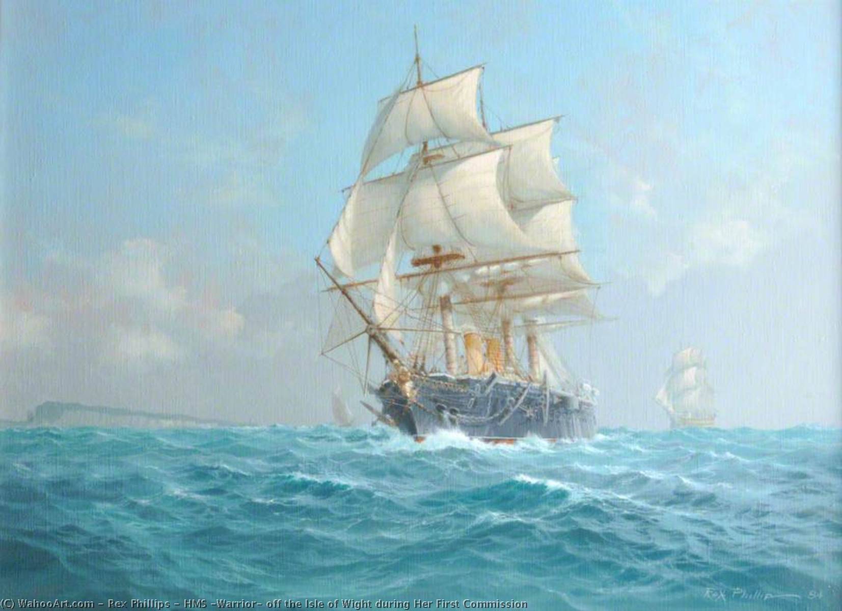 Wikioo.org – La Enciclopedia de las Bellas Artes - Pintura, Obras de arte de Rex Phillips - HMS 'Warrior' off la isla de wight durante su primera comisión