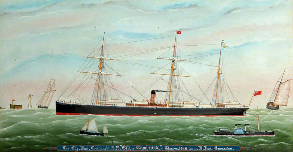 Wikioo.org - The Encyclopedia of Fine Arts - Painting, Artwork by Liverpool Gothic Scroll Artist - 'City of Cambridge' Entering the Mersey