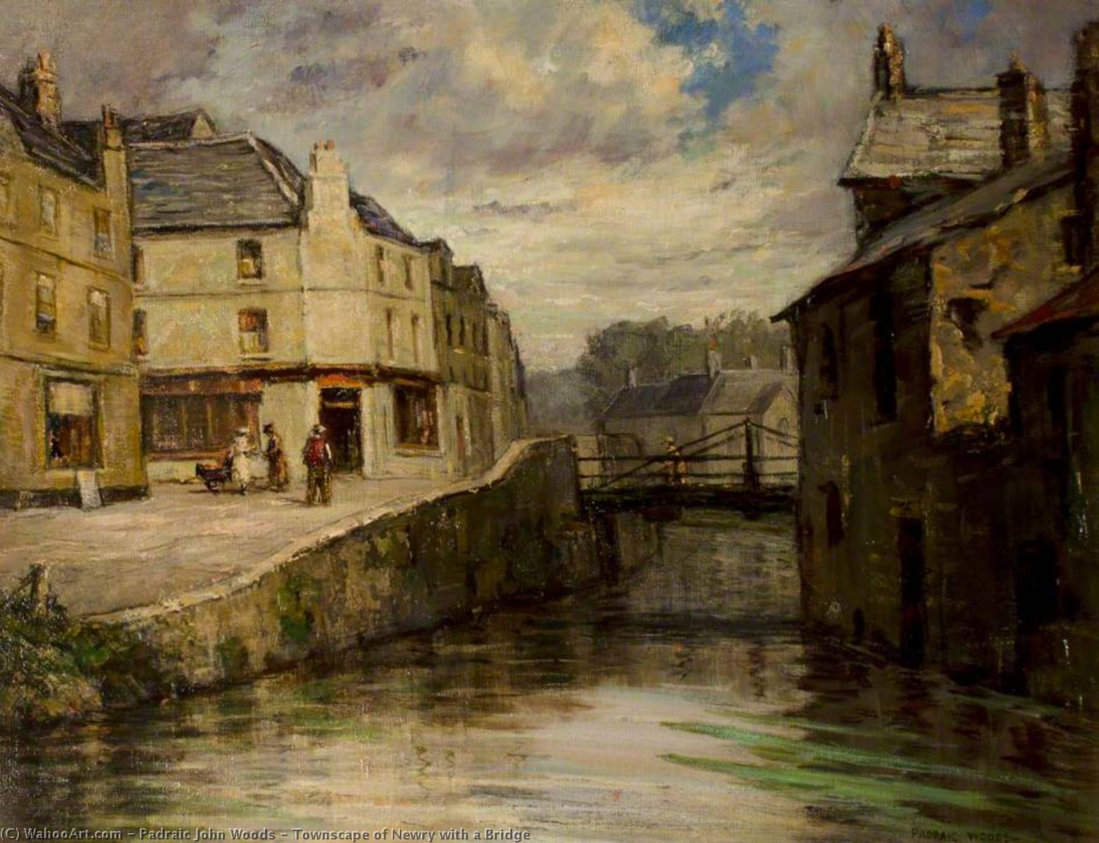 Wikioo.org - The Encyclopedia of Fine Arts - Painting, Artwork by Padraic John Woods - Townscape of Newry with a Bridge