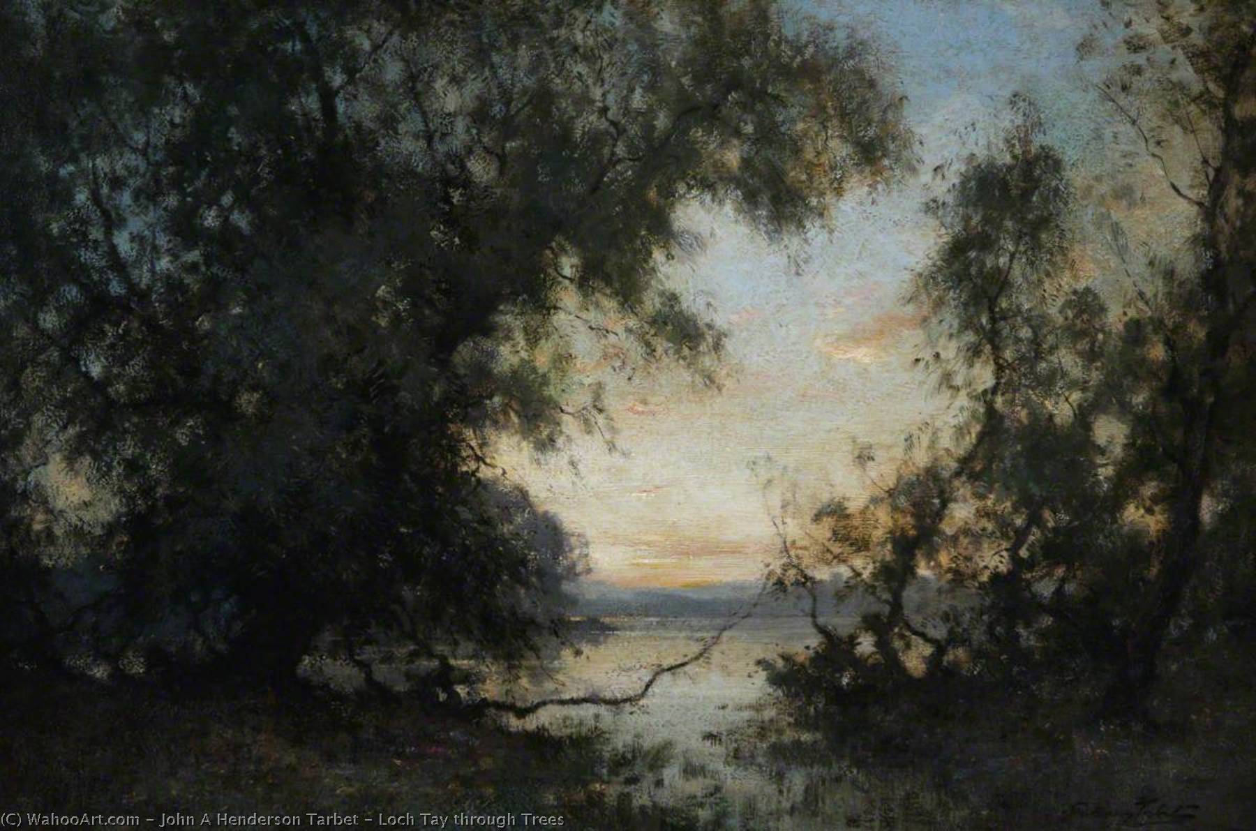 Wikioo.org - The Encyclopedia of Fine Arts - Painting, Artwork by John A Henderson Tarbet - Loch Tay through Trees