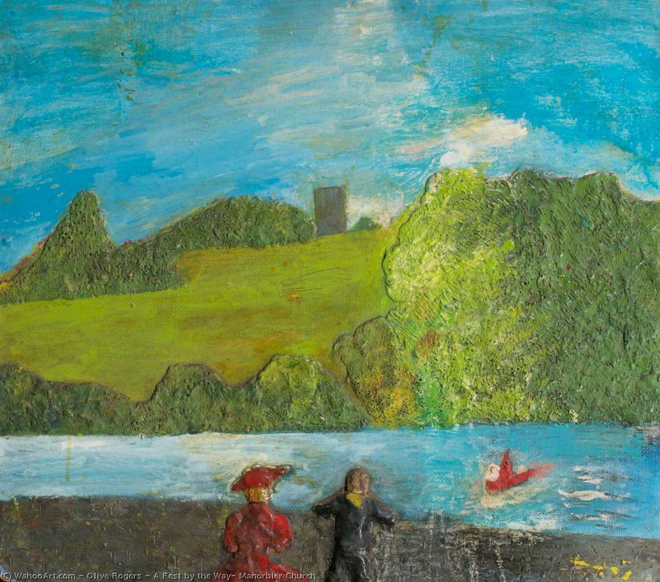 Wikioo.org - The Encyclopedia of Fine Arts - Painting, Artwork by Olive Rogers - A Rest by the Way, Manorbier Church