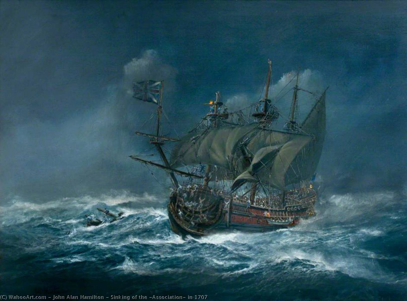Wikioo.org - The Encyclopedia of Fine Arts - Painting, Artwork by John Alan Hamilton - Sinking of the 'Association' in 1707