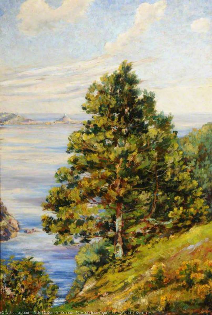 Wikioo.org - The Encyclopedia of Fine Arts - Painting, Artwork by Elsie Marion Henderson - View of Herm from the Pine Forest, Guernsey