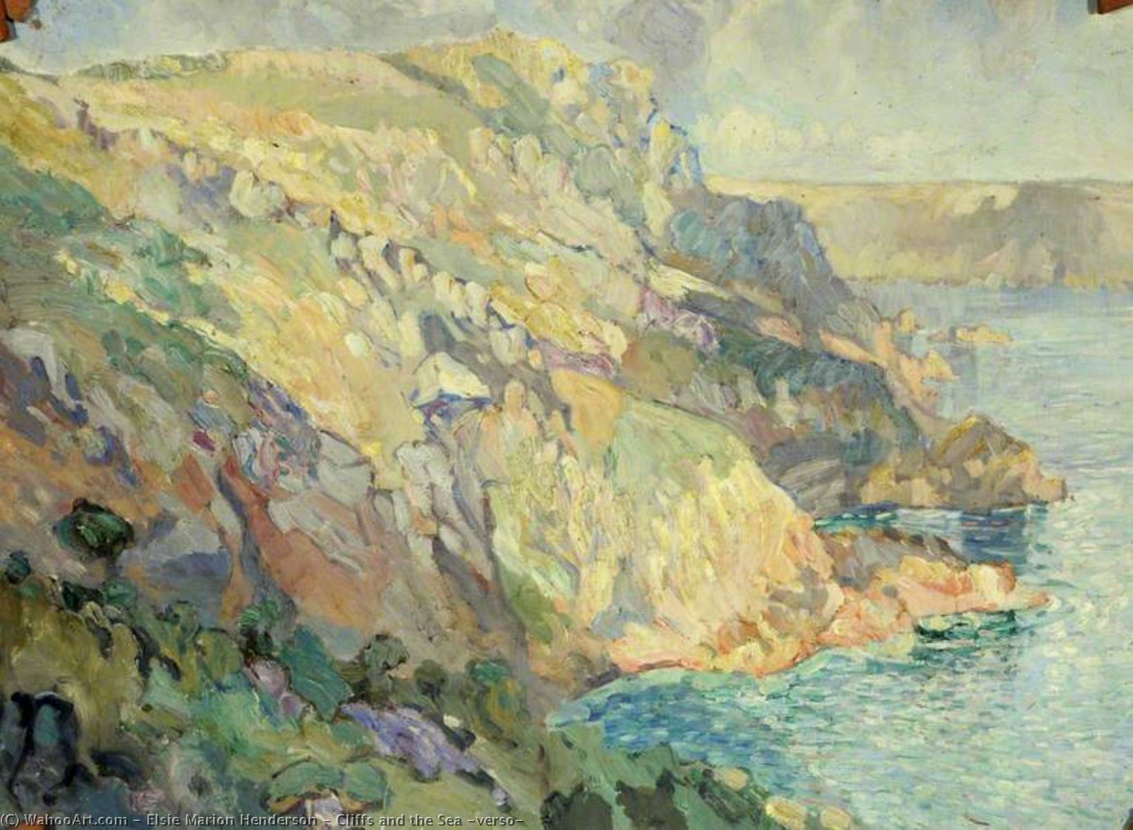 Wikioo.org - The Encyclopedia of Fine Arts - Painting, Artwork by Elsie Marion Henderson - Cliffs and the Sea (verso)
