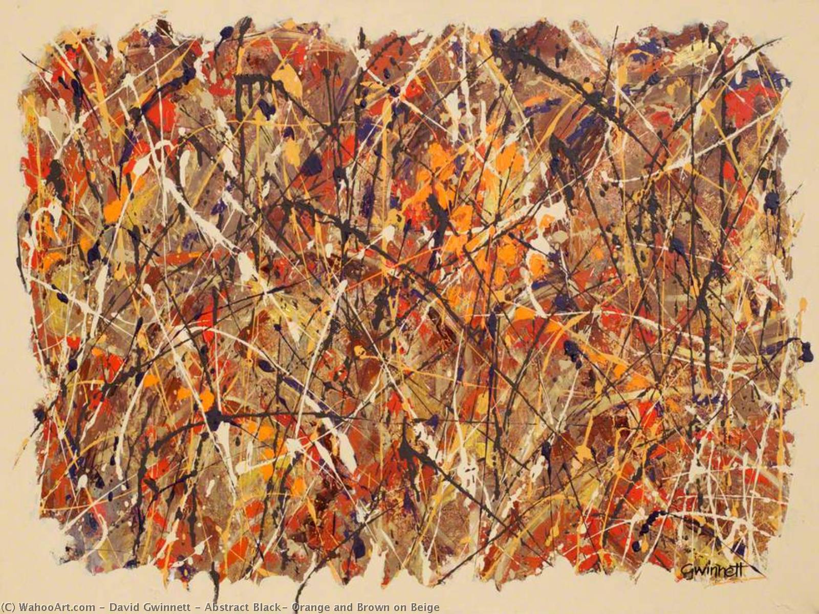 Wikioo.org - The Encyclopedia of Fine Arts - Painting, Artwork by David Gwinnett - Abstract Black, Orange and Brown on Beige