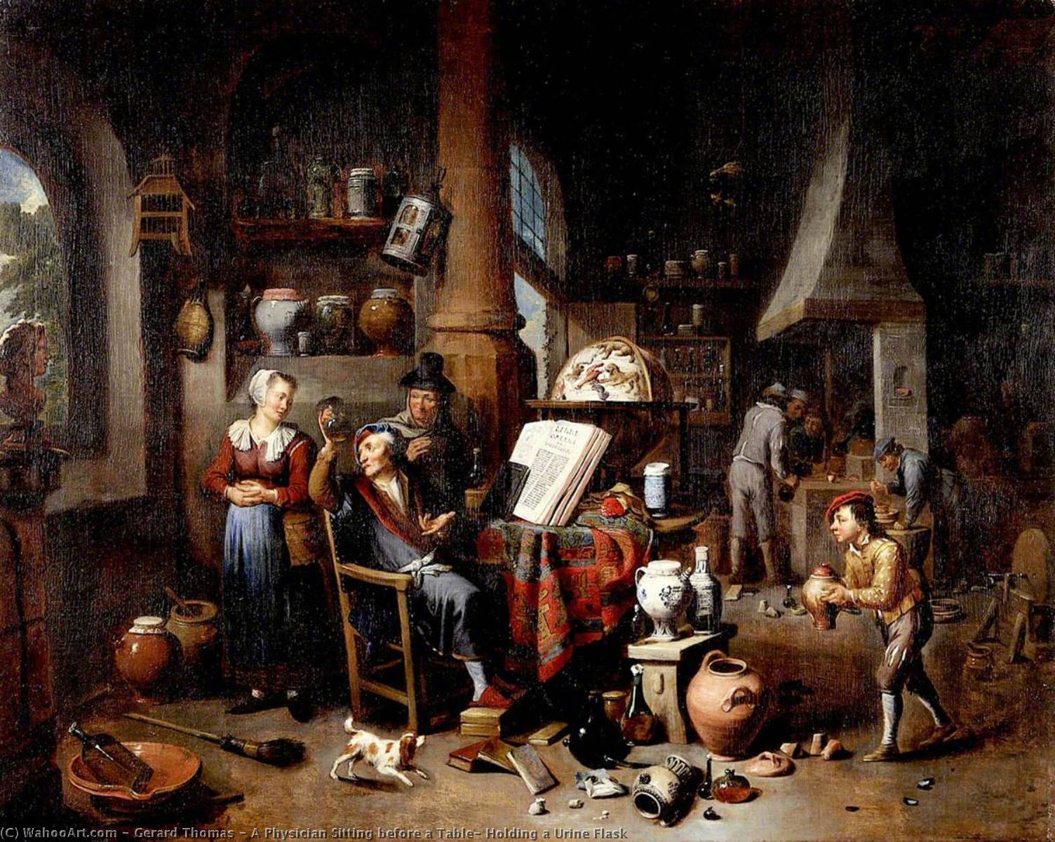 Wikioo.org - The Encyclopedia of Fine Arts - Painting, Artwork by Gerard Thomas - A Physician Sitting before a Table, Holding a Urine Flask