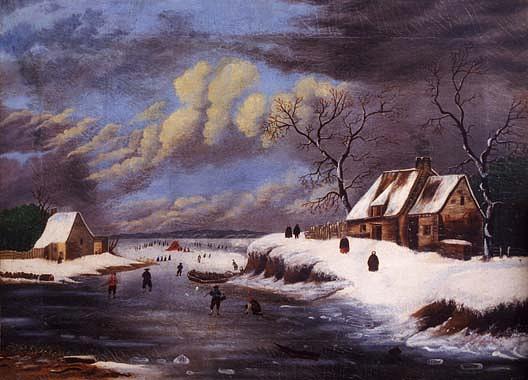 Wikioo.org - The Encyclopedia of Fine Arts - Painting, Artwork by Joseph H Hidley - Dutch Skating Scene, (painting)