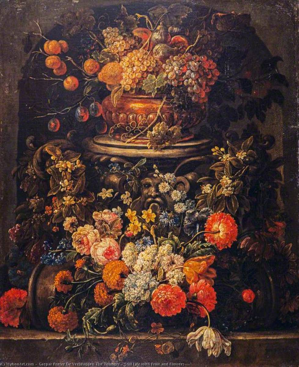 Wikioo.org – L'Enciclopedia delle Belle Arti - Pittura, Opere di Gaspar Peeter De Verbruggen The Younger - Natura morta con frutta e le  fiori