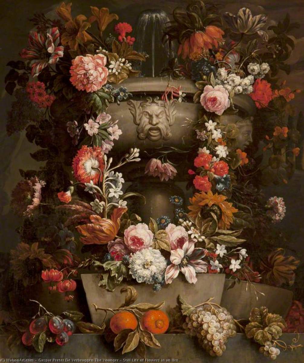 Wikioo.org - The Encyclopedia of Fine Arts - Painting, Artwork by Gaspar Peeter De Verbruggen The Younger - Still Life of Flowers in an Urn