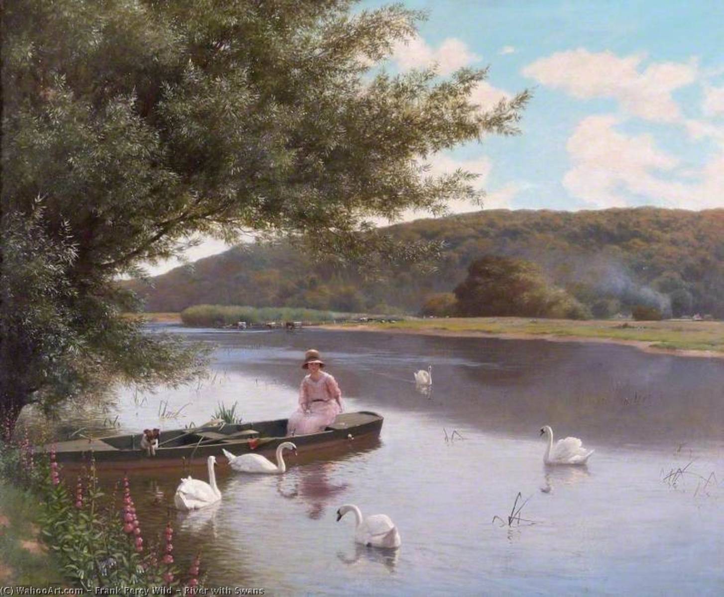 Wikioo.org - The Encyclopedia of Fine Arts - Painting, Artwork by Frank Percy Wild - River with Swans