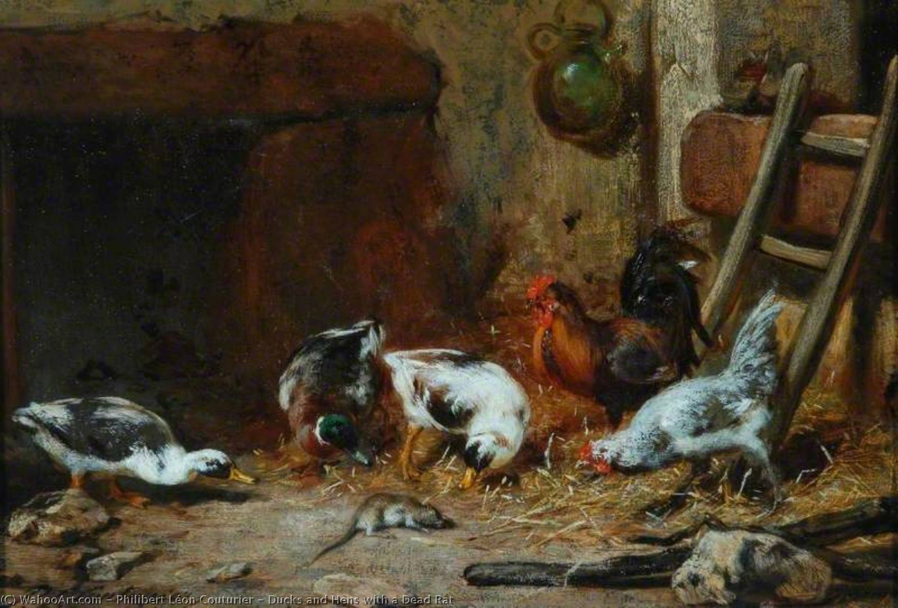 Wikioo.org - The Encyclopedia of Fine Arts - Painting, Artwork by Philibert Léon Couturier - Ducks and Hens with a Dead Rat