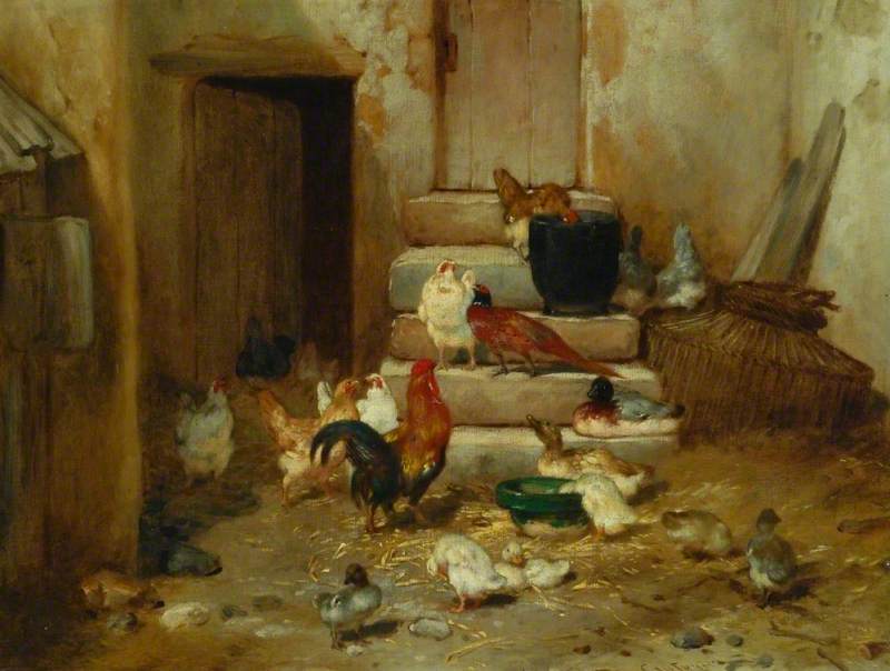Wikioo.org - The Encyclopedia of Fine Arts - Painting, Artwork by Philibert Léon Couturier - A Yard with Poultry and a Cock Pheasant