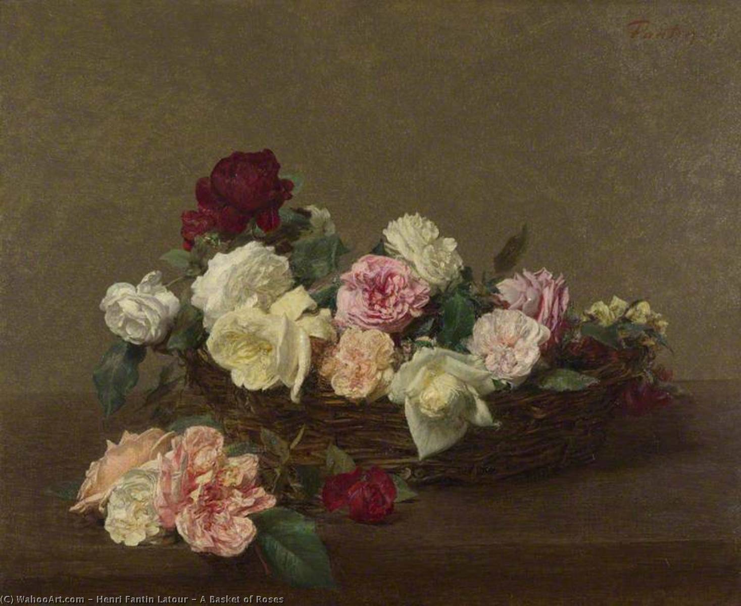 Wikioo.org - The Encyclopedia of Fine Arts - Painting, Artwork by Henri Fantin Latour - A Basket of Roses